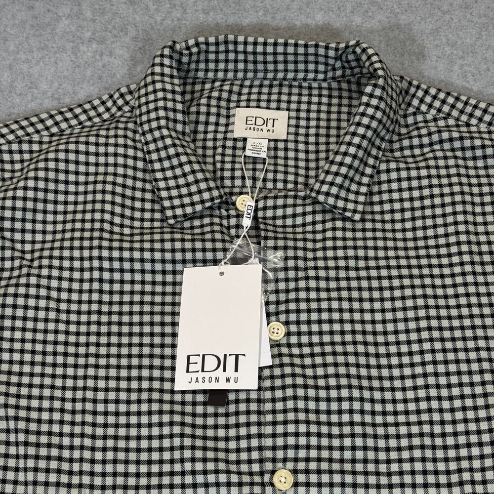 EDIT Jason Wu Mens Wool Blend Gingham Black/White L Short Sleeve Button-Up Shirt